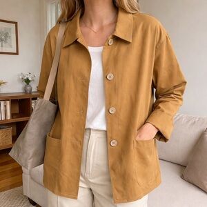 Perry Ellis Portfolio Camel Silk Jacket Size 8 Minimalist Capsule Classic